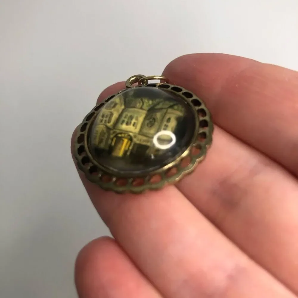 vintage abandoned haunted house round glass earrings halloween steam‎ punk